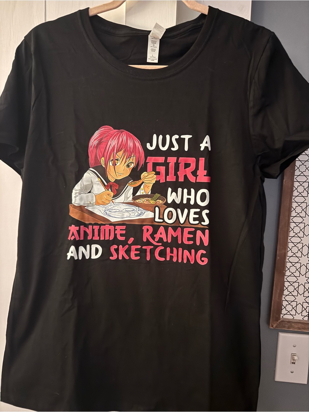 Just a Girl Who Loves Anime, Ramen and Sketching Graphic Tee - Black